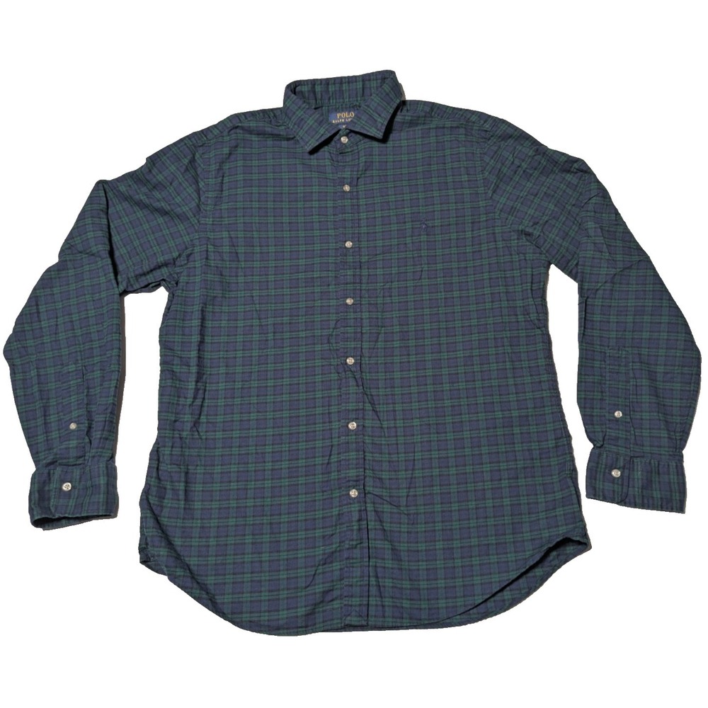 Polo Ralph Lauren Slim Fit Blue Green Check Long Sleeve Shirt - Men XL